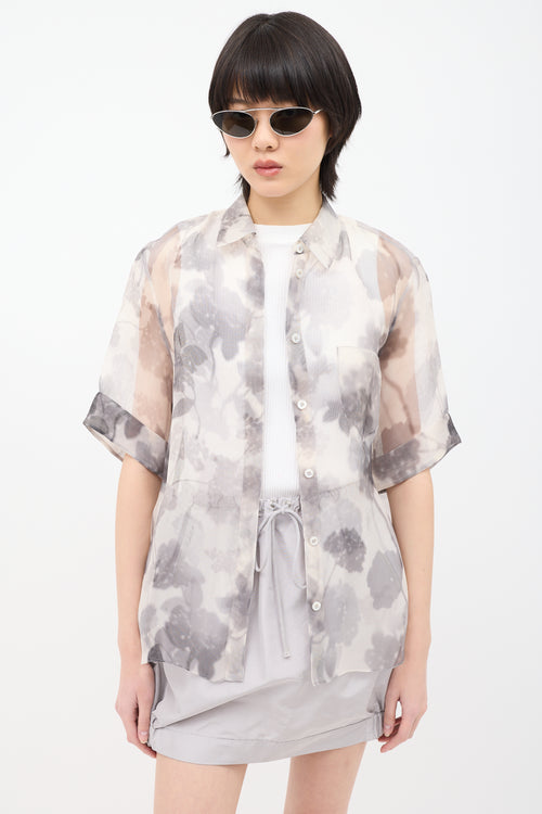 Fendi Grey Silk Mesh Floral Shirt