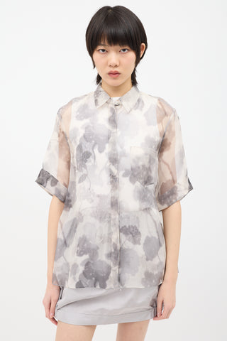 Fendi Grey Silk Mesh Floral Shirt