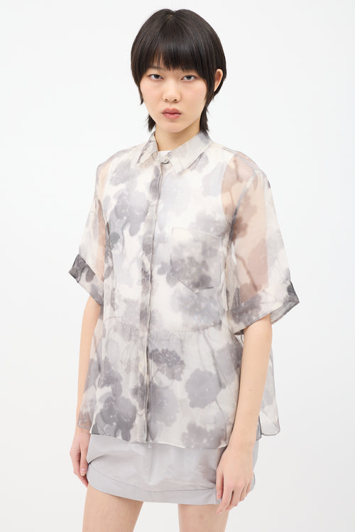 Fendi Grey Silk Mesh Floral Shirt