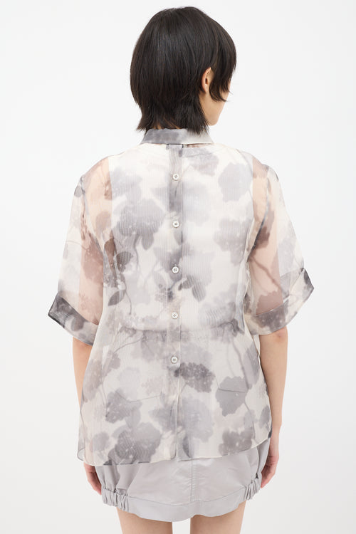 Fendi Grey Silk Mesh Floral Shirt