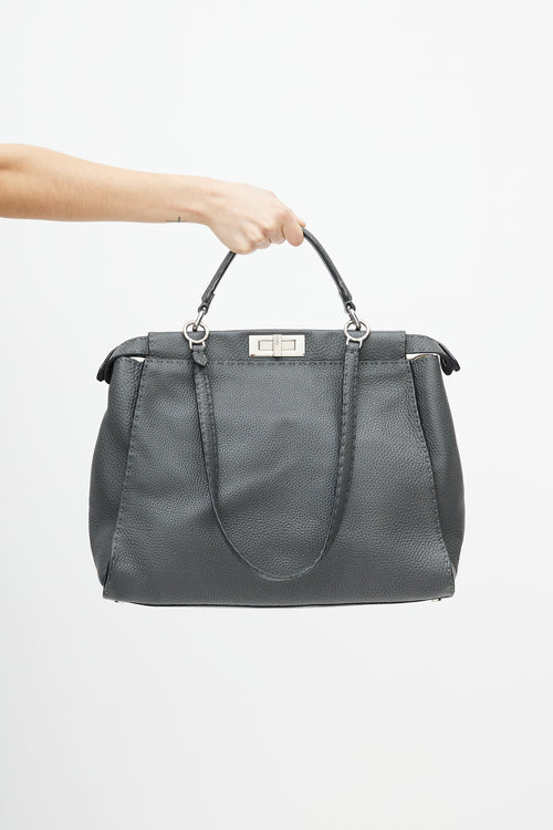 Fendi Grey 
Silver Selleria Peekaboo Leather Bag