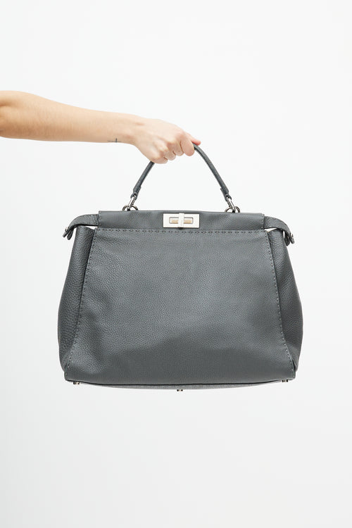 Fendi Grey 
Silver Selleria Peekaboo Leather Bag