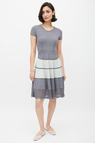 Fendi Grey Striped Eyelet Dress