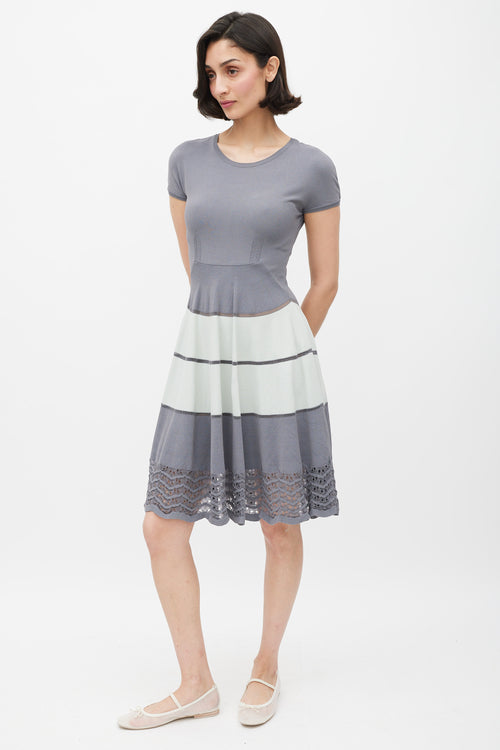 Fendi Grey Striped Eyelet Dress