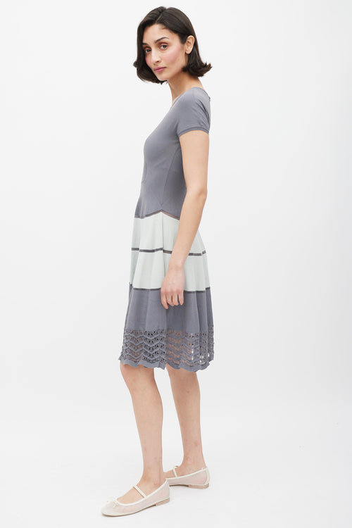 Fendi Grey Striped Eyelet Dress