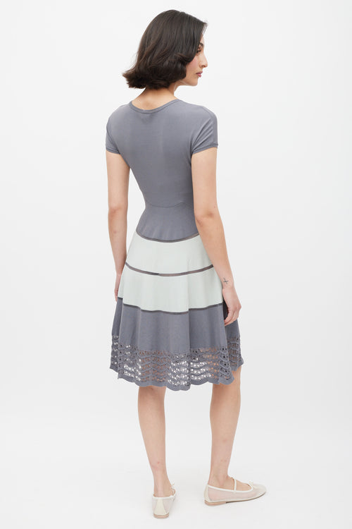 Fendi Grey Striped Eyelet Dress