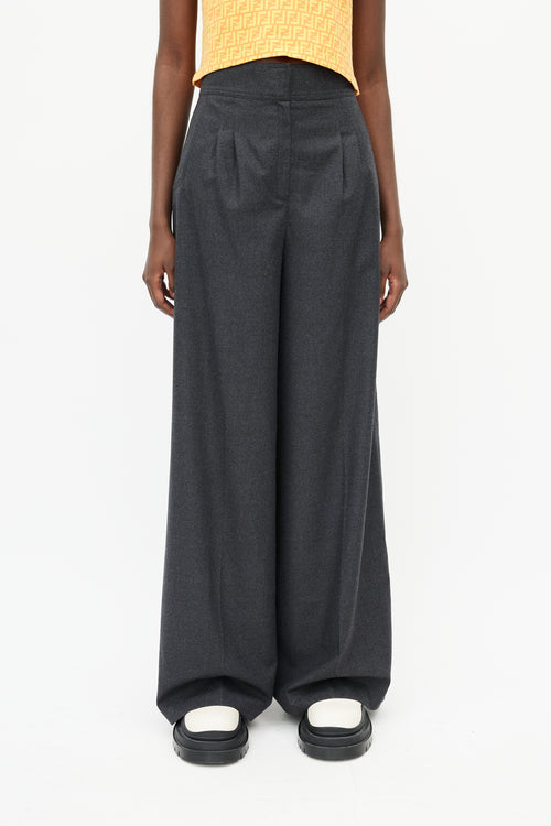 Fendi Grey Wool Wide Leg Trouser