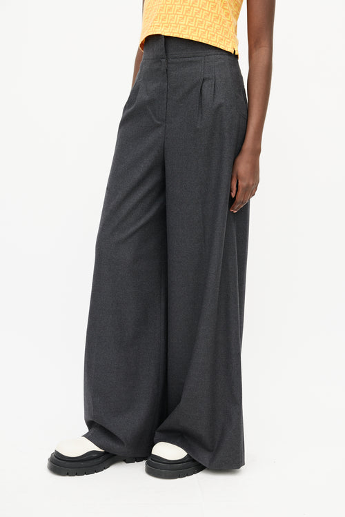 Fendi Grey Wool Wide Leg Trouser