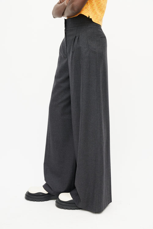 Fendi Grey Wool Wide Leg Trouser