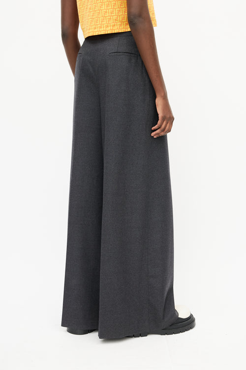 Fendi Grey Wool Wide Leg Trouser