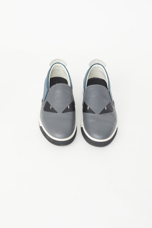 Fendi Grey 
Navy Monster Studded Sneaker