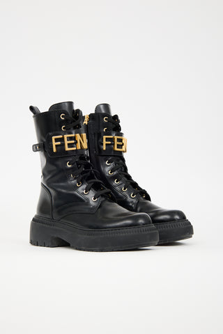 Fendi Leather Fendigraphy Biker Boot