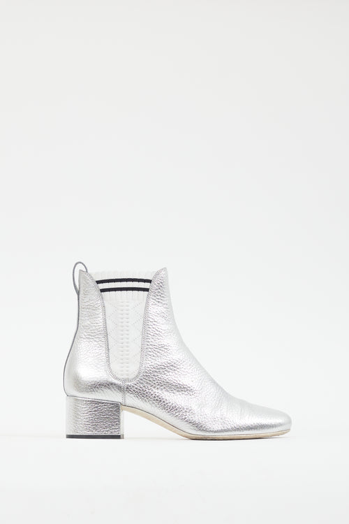 Fendi Metallic Silver Leather Ankle Boot