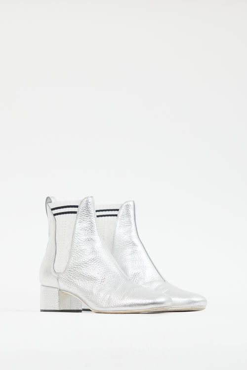 Fendi Metallic Silver Leather Ankle Boot