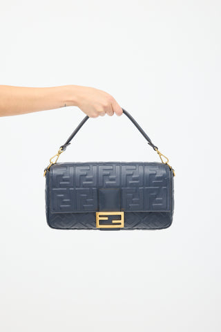 Fendi Navy Blue Leather FF Baguette Shoulder Bag