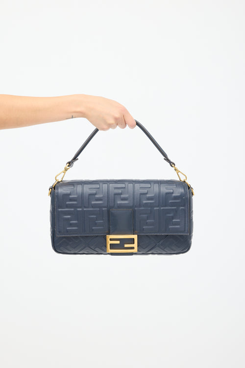 Fendi Navy Blue Leather FF Baguette Shoulder Bag