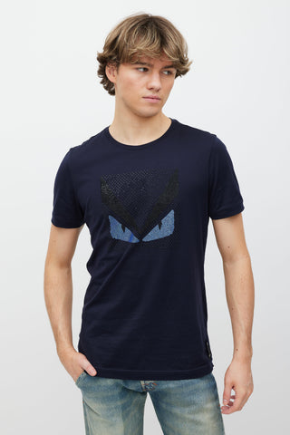 Fendi Navy 
Blue Rhinestone Monster  T-Shirt