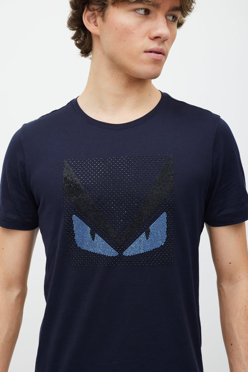 Fendi Navy 
Blue Rhinestone Monster  T-Shirt