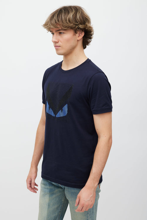 Fendi Navy 
Blue Rhinestone Monster  T-Shirt