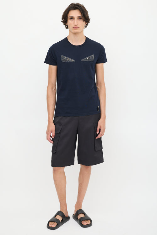 Fendi Navy Cotton Embellished Monster T-Shirt