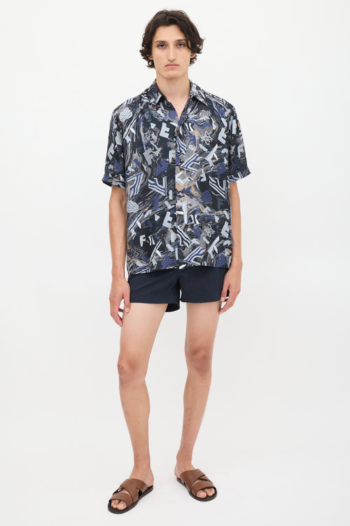 Fendi Navy 
Multicolour Silk Fragment Printed Shirt