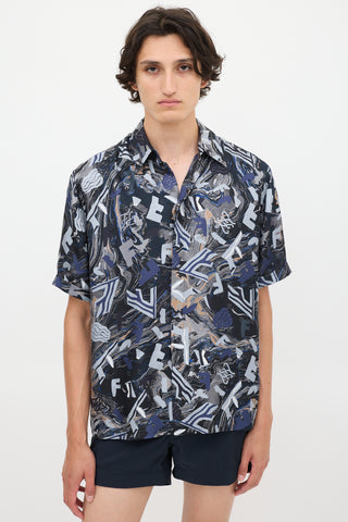 Fendi Navy 
Multicolour Silk Fragment Printed Shirt