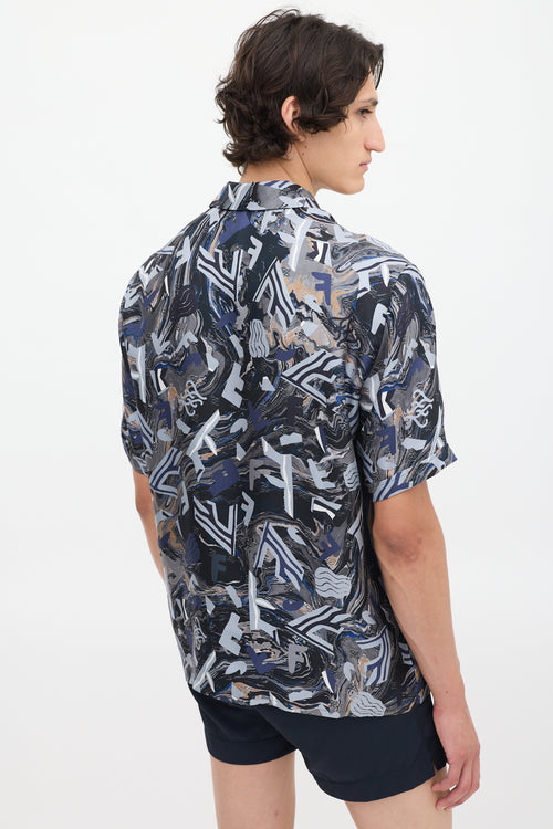 Fendi Navy 
Multicolour Silk Fragment Printed Shirt