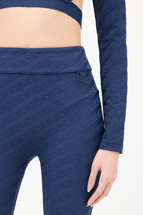 Fendi Navy Nylon Jacquard Logo Legging