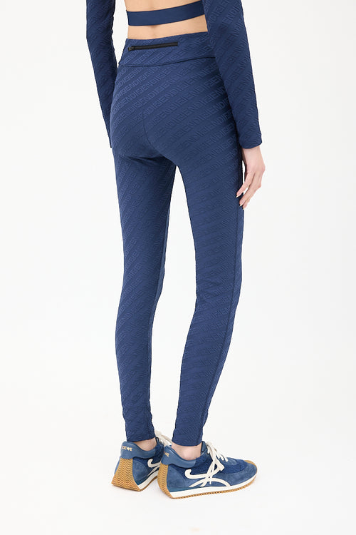 Fendi Navy Nylon Jacquard Logo Legging