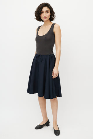 Fendi Navy Silk Drawstring Skirt