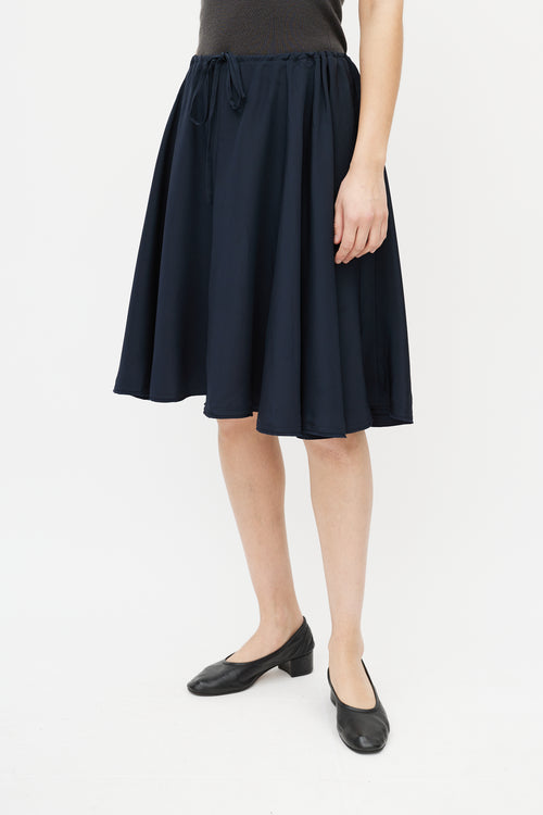 Fendi Navy Silk Drawstring Skirt