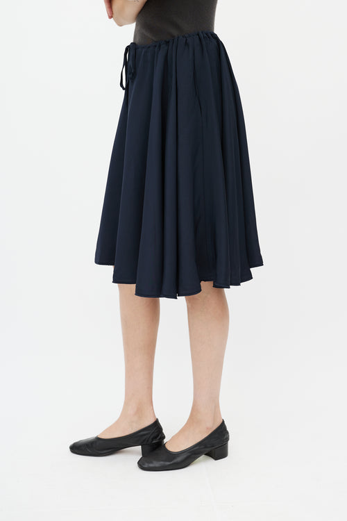 Fendi Navy Silk Drawstring Skirt