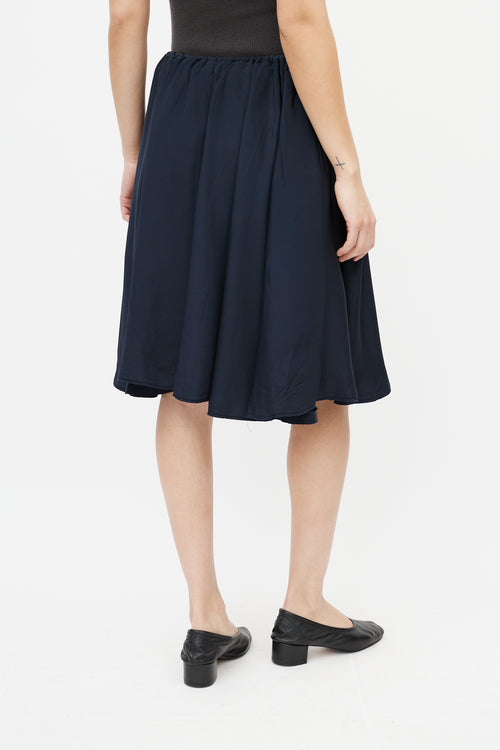 Fendi Navy Silk Drawstring Skirt