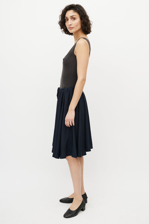 Fendi Navy Silk Drawstring Skirt