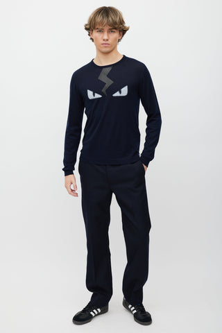 Fendi Navy Wool Blend Monster Sweater