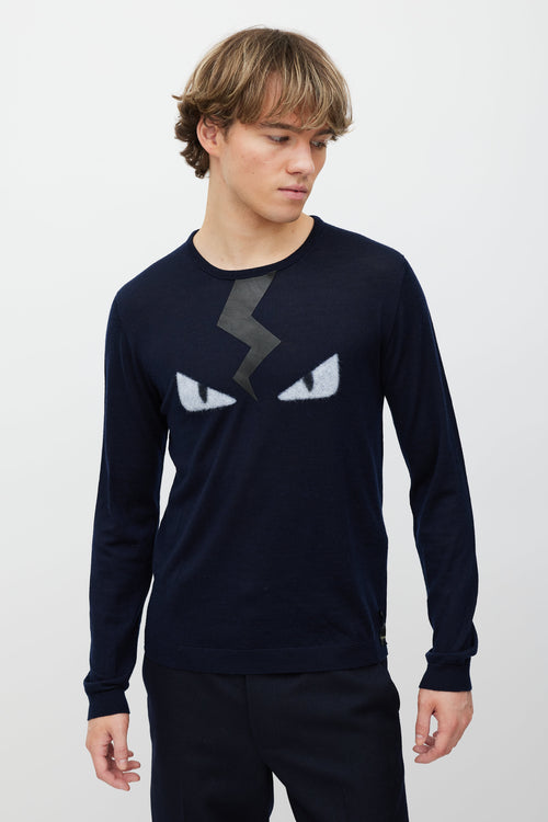 Fendi Navy Wool Blend Monster Sweater