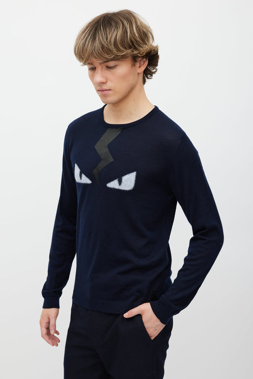 Fendi Navy Wool Blend Monster Sweater