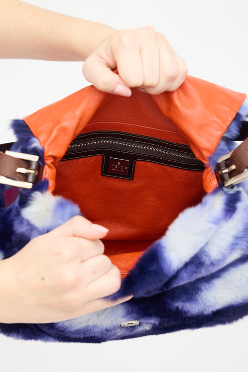 Fendi Navy Fur Tie Dye Mama Baguette Bag