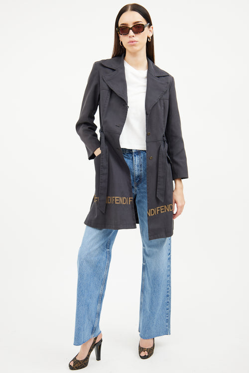 Fendi Black Canvas Trench Coat