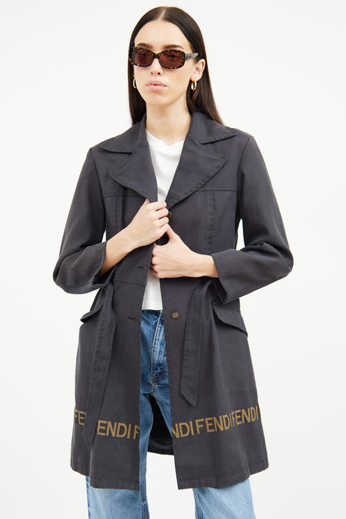 Fendi Black Canvas Trench Coat