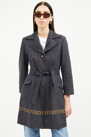 Fendi Black Canvas Trench Coat