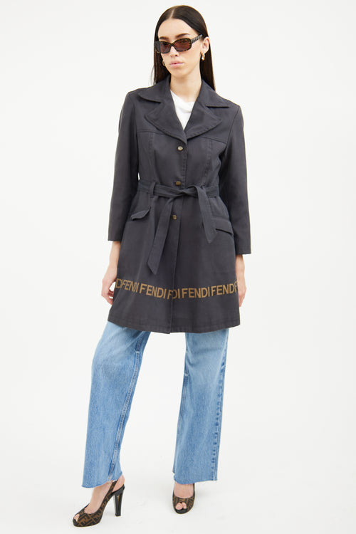 Fendi Black Canvas Trench Coat