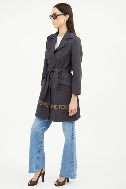 Fendi Black Canvas Trench Coat