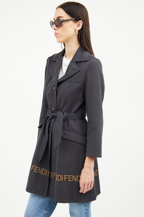 Fendi Black Canvas Trench Coat