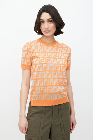 Fendi Orange Zucca Sheer Knit Top