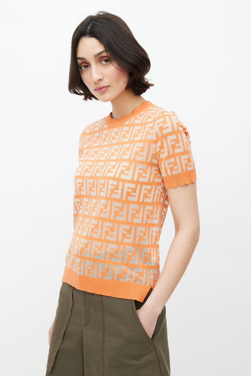 Fendi Orange Zucca Sheer Knit Top