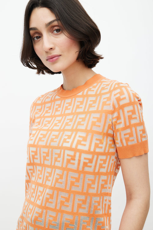 Fendi Orange Zucca Sheer Knit Top