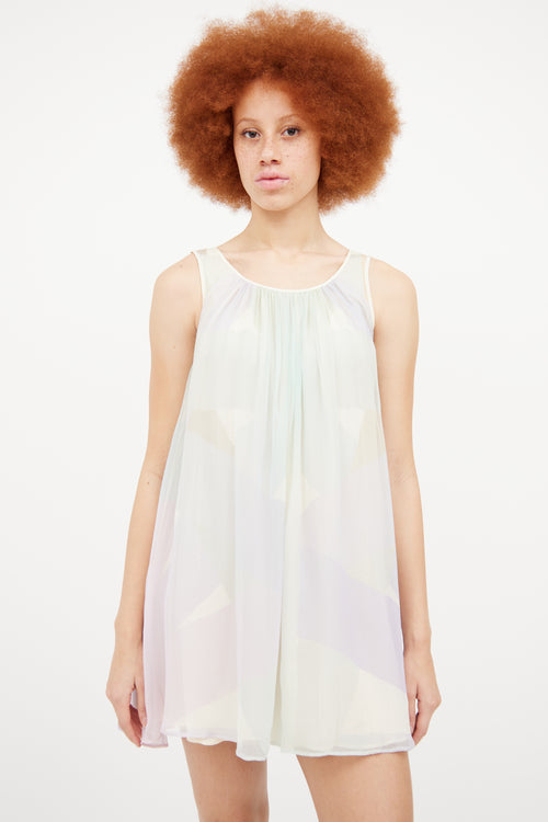 Fendi Cream 
Purple Pastel Silk Shift Dress