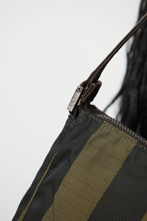 Fendi Brown 
Green Pequin Canvas Shoulder Bag