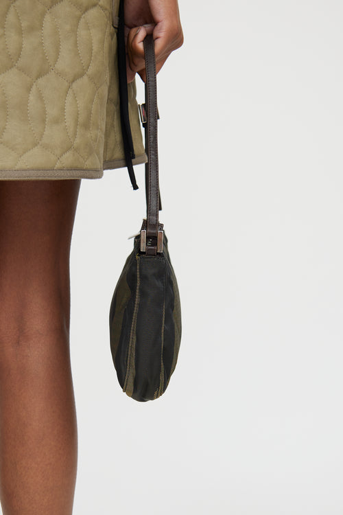 Fendi Brown 
Green Pequin Canvas Shoulder Bag